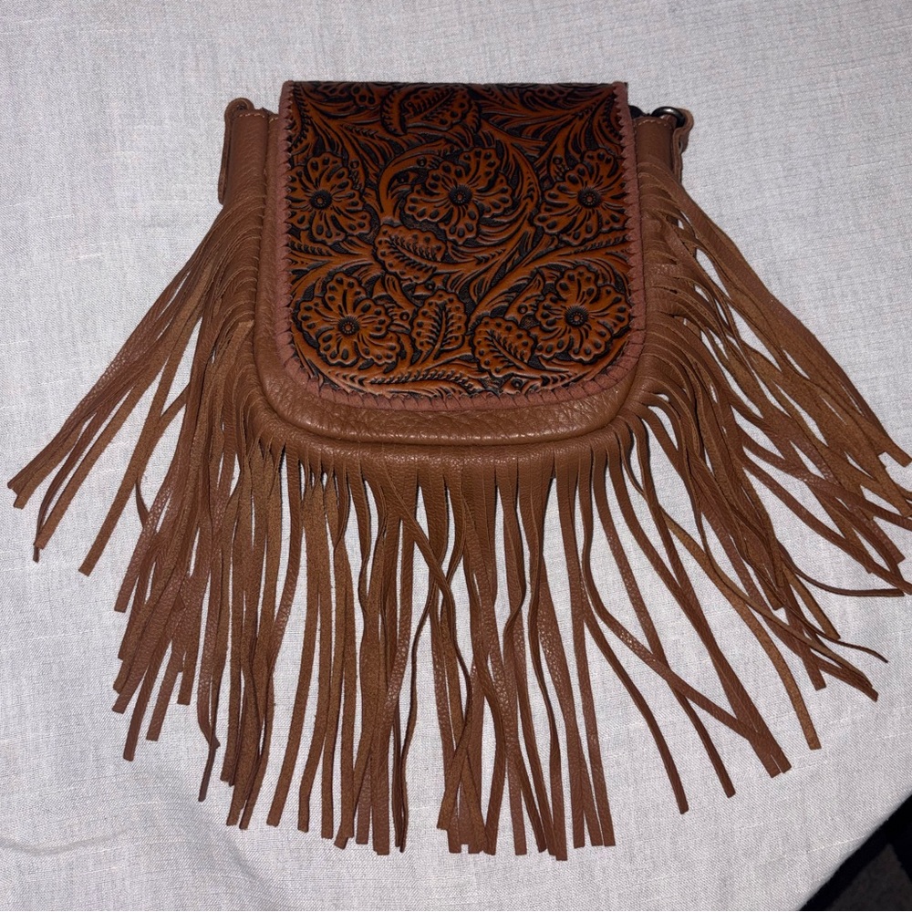 Fringed Brown Leather Crossbody Bag